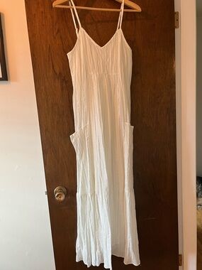 American Eagle Outfitters White Maxi Slip Dress with Spaghetti Straps